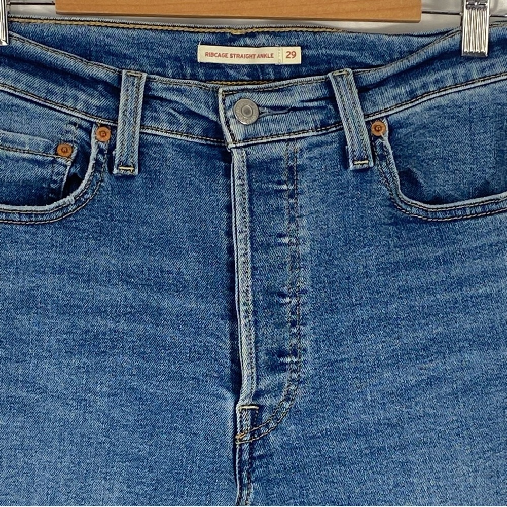 Levi Ribcage Straight Ankle Women’s Blue Denim Jeans Size 29 - Picture 7 of 16